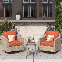Red Barrel Studio Rattan Rocking Swivel Patio Chair With Cushions And Table (Set Of 2)