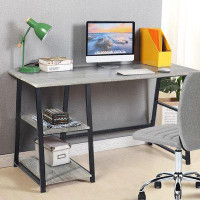 17 Stories Tall Wood Desk With 2 Storage Shelves - Grey