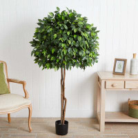 Charlton Home Artificial Ficus Tree in Planter