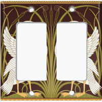 WorldAcc Metal Light Switch Plate Outlet Cover (Swan Lovers Plant Lake Brown - Double Rocker)