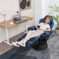 Costway Goplus Massage Gaming Recliner Height Adjustable Racing Swivel Chair With Cup Holder Blue