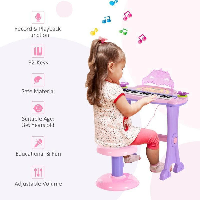 KIDS PIANO ELECTRONIC KEYBOARD INSTRUMENT WITH MICROPHONE AND STOOL 32 KEYS MUSICAL TOY ORGAN EDUCATIONAL GIFT FOR CHILD in Toys & Games - Image 2