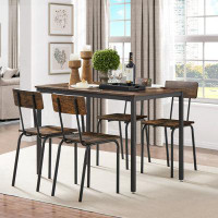 17 Stories Industrial Style 5-Piece Dining Set For 4 With Backrest Rustic Brown