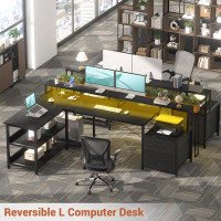 Wrought Studio Joinvil L-Shaped Desk with Drawer, Storage, Power Outlet and LED Strip