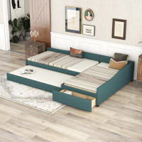 Latitude Run® Upholstered Double Twin Size Daybed With Trundle And Drawer