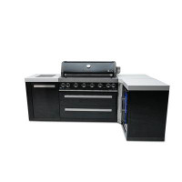 Mont Alpi Mont Alpi 6-Burner 90 Degree Black Stainless Steel Island Barbecue Gas Grill + Compact Refrigerator