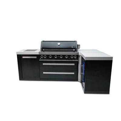 Mont Alpi Mont Alpi 6-Burner 90 Degree Black Stainless Steel Island Barbecue Gas Grill + Compact Refrigerator in Refrigerators