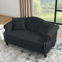 hernansofa Chesterfield Sofa Black Velvet for Living Room