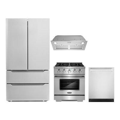 Cosmo Cosmo 4 Piece Kitchen Appliance Package with French Door Refrigerator , 30'' Gas Freestanding Range , Built-In Dis dans Réfrigérateurs