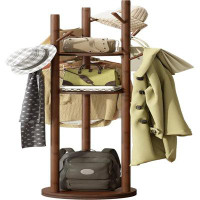 Latitude Run® Bamboo Coat Rack Freestanding, Coat Rack Stand with 3 Storage Shelves and 9 Hooks