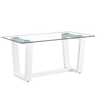 Wrought Studio Glass Dining Table Large Modern Minimalist Rectangular For 6-8 With 0.4" Tempered Glass Tabletop And Whit