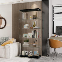 Brayden Studio Glass Display Cabinet With 5 Shelves Double Door, Curio Cabinets For Living Room, Bedroom, Office, White