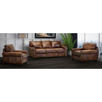 Charlton Home Meola Brown Top Grain Leather Sofa And Two Chairs