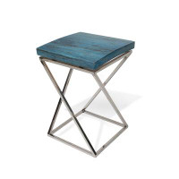 Ibolili Grey Stone Side Table W/ Stainless Steel, Square - Small