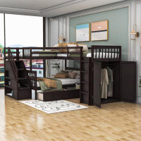 Harriet Bee 3 Drawers Wood Bunk Bed With Desk And Wardrobe