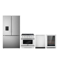Cosmo 4 Piece Kitchen Package With 36" Gas Range Dishwasher French Door Refrigerator & Wine Refrigerator