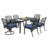 Domi Louvered Outdoor 7 Pcs Patio Dining Set, Metal Dining Table, Swivel And Dining Chairs Conversation Set With Removab