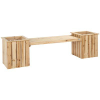 Arlmont & Co. Outdoor Wooden Garden Stool Bench with 2 Planters, Natural Wood