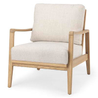 Corrigan Studio Raeleigh 28.0L X 34.1W X 34.4H Cream Fabric W/Light Brown Wood Accent Chair