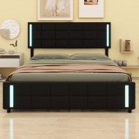 EVAJO Queen Wooden Platform Bed With LED LightsUSB Charging, Storage Bed With Drawers
