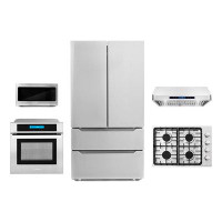 Cosmo 5 Piece Kitchen Package with French Door Refrigerator 30" Gas Cooktop & Wall Oven