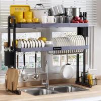 ASA 2 Tier Large Capacity Over Sink Dish Drying Rack - Stainless Steel, Grey