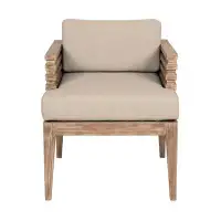 Wildon Home® Hida 24 Inch Outdoor Patio Dining Chair, Ridged Gray Wood, Olefin Cushions