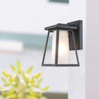 TransGlobe Lighting Black Frosted Glass Outdoor Wall Lantern