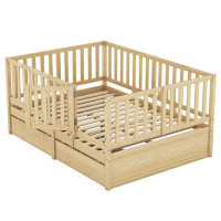 Red Barrel Studio Wood Daybed with Fence Guardrails and 2 Drawers