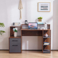Latitude Run® Computer Desk With Drawers And Hutch, Modern Office Desk With File Cabinet, Small Desk For Bedroom