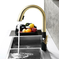 17.3 inch Pull Down Single Handle High Arch Kitchen Faucet Brushed Gold and Black