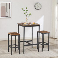17 Stories Bar Table Set, Square Bar Table with 2 Bar Chairs, Industrial Style Bar Chairs for Kitchen