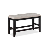 Red Barrel Studio Farmhouse Style 1Pc Black Counter Height Bench Footrest Upholstered Seat Wooden Furniture