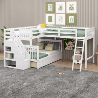 Harriet Bee Jalene Twin over Full 8 Drawer L-Shaped Bunk Beds with Shelves by Harriet Bee