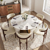 Hokku Designs 59" Modern Round Dining Table for 6 with Faux Marble Table-Top