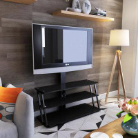 Ebern Designs Black Multi-Function Angle And Height Adjustable Tempered Glass TV Stand