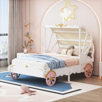 Bluesofa Wood Platform Car Bed with 3D Carving Pattern