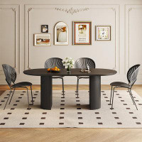 Fit and Touch 4 - Person Black Rock Beam+Solid Wood Dining Table Set