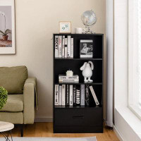 Latitude Run® Latitude Run® 4 Tier Bookcase With Drawer, 48" Tall Floor Standing Organizer Display Storage Shelves With