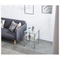 Orren Ellis Clear Side Table , 2-Tier Space End Table ,Modern Night Stand, Sofa Table With Storage Shelve For Living Roo