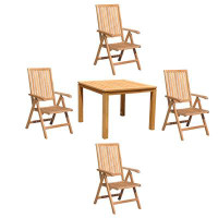 Winston Porter Courtyard Casual Heritage Natural FSC Teak 5 Pc 39" Square Dining Set With 5 Position Arm Chair Set Inclu