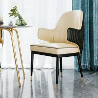 Everly Quinn Black&Beige Mid-Century Upholstered PU Leather Dining Chair Set Of 2