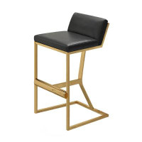 Everly Quinn Black PU Leather Bar Stool & Counter Stool Gold Legs With Footrest