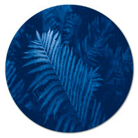 East Urban Home Blue Macro Of Tropical Fern Plant Shrub Leaves - Tropical Metal Circle Wall Art