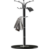 Latitude Run® Coat Rack with Natural Marble Base, Metal Freestanding Coat Rack with 14 Hooks, Coat Rack Stand for