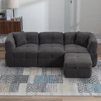 Latitude Run® Teddy Fleece Fabric Sectional Sofa Couch with Two USB Ports
