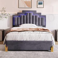 Ivy Bronx Upholstered Platform Bed with LED Lights and 4 Drawers, Metal Bed Legs Design