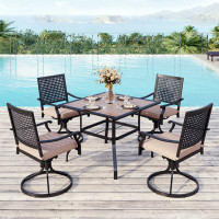 Lark Manor Argyri Square Wood like Metal Table for 4 Person 37" Long Dining Set with Swivel Chairs