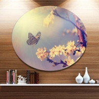 Design Art 'Vintage Butterfly and Cherry Tree' Photographic Print on Metal