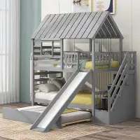 Harper Orchard Twin Over Twin House Bunk Bed With Trundle And Slide